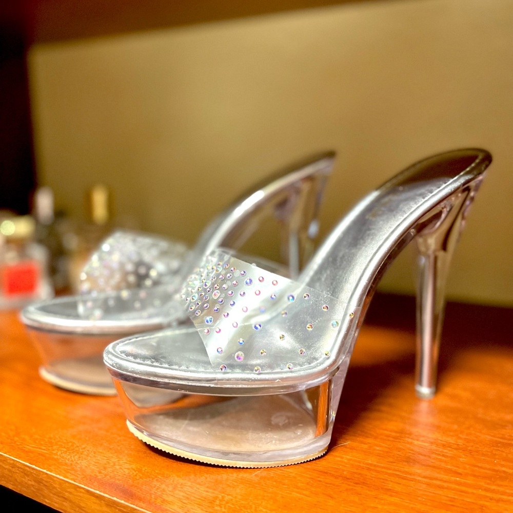 Chase and Chloe Serenity Clear Platform w/Rhinestones Sexy Heels Slipper Clear